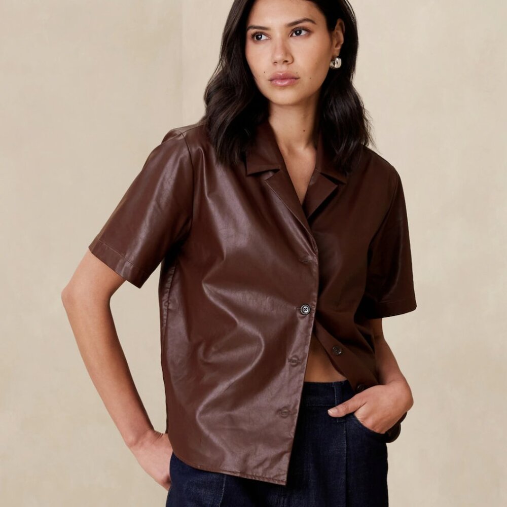 NWT Banana Republic Bordeaux Vegan Leather Shirt